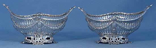 A pair of Victorian silver navette sweetmeat dishes,